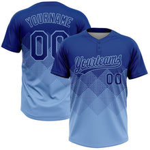 Load image into Gallery viewer, Custom Royal Light Blue 3D Gradient Square Shape Two-Button Unisex Softball Jersey