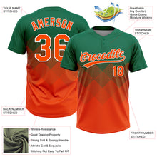 Load image into Gallery viewer, Custom Kelly Green Orange-White 3D Gradient Square Shape Two-Button Unisex Softball Jersey
