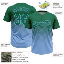 Load image into Gallery viewer, Custom Kelly Green Light Blue 3D Gradient Square Shape Two-Button Unisex Softball Jersey