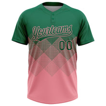 Load image into Gallery viewer, Custom Kelly Green Medium Pink 3D Gradient Square Shape Two-Button Unisex Softball Jersey
