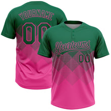 Load image into Gallery viewer, Custom Kelly Green Pink 3D Gradient Square Shape Two-Button Unisex Softball Jersey
