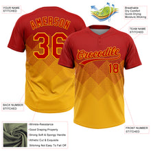Load image into Gallery viewer, Custom Red Gold 3D Gradient Square Shape Two-Button Unisex Softball Jersey