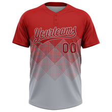 Load image into Gallery viewer, Custom Red Gray 3D Gradient Square Shape Two-Button Unisex Softball Jersey