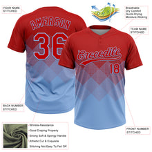Load image into Gallery viewer, Custom Red Light Blue 3D Gradient Square Shape Two-Button Unisex Softball Jersey