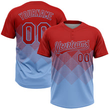Load image into Gallery viewer, Custom Red Light Blue 3D Gradient Square Shape Two-Button Unisex Softball Jersey