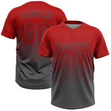 Load image into Gallery viewer, Custom Red Steel Gray 3D Gradient Square Shape Two-Button Unisex Softball Jersey
