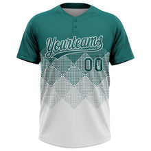 Load image into Gallery viewer, Custom Teal White 3D Gradient Square Shape Two-Button Unisex Softball Jersey