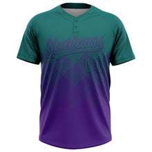 Load image into Gallery viewer, Custom Teal Purple 3D Gradient Square Shape Two-Button Unisex Softball Jersey