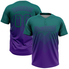Load image into Gallery viewer, Custom Teal Purple 3D Gradient Square Shape Two-Button Unisex Softball Jersey