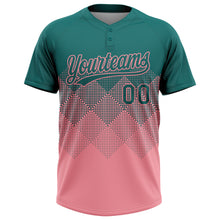 Load image into Gallery viewer, Custom Teal Medium Pink 3D Gradient Square Shape Two-Button Unisex Softball Jersey