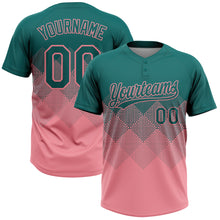 Load image into Gallery viewer, Custom Teal Medium Pink 3D Gradient Square Shape Two-Button Unisex Softball Jersey