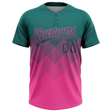 Load image into Gallery viewer, Custom Teal Pink 3D Gradient Square Shape Two-Button Unisex Softball Jersey