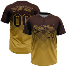 Load image into Gallery viewer, Custom Brown Old Gold 3D Gradient Square Shape Two-Button Unisex Softball Jersey