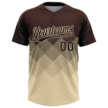 Load image into Gallery viewer, Custom Brown Cream 3D Gradient Square Shape Two-Button Unisex Softball Jersey