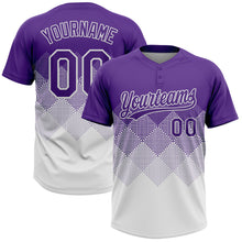 Load image into Gallery viewer, Custom Purple White 3D Gradient Square Shape Two-Button Unisex Softball Jersey