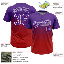 Load image into Gallery viewer, Custom Purple Red-White 3D Gradient Square Shape Two-Button Unisex Softball Jersey