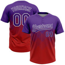 Load image into Gallery viewer, Custom Purple Red-White 3D Gradient Square Shape Two-Button Unisex Softball Jersey