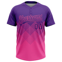Load image into Gallery viewer, Custom Purple Pink 3D Gradient Square Shape Two-Button Unisex Softball Jersey