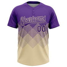 Load image into Gallery viewer, Custom Purple Cream 3D Gradient Square Shape Two-Button Unisex Softball Jersey