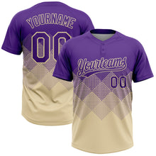Load image into Gallery viewer, Custom Purple Cream 3D Gradient Square Shape Two-Button Unisex Softball Jersey