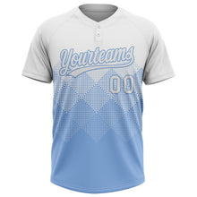 Load image into Gallery viewer, Custom White Light Blue 3D Gradient Square Shape Two-Button Unisex Softball Jersey