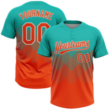 Load image into Gallery viewer, Custom Aqua Orange-White 3D Gradient Square Shape Two-Button Unisex Softball Jersey