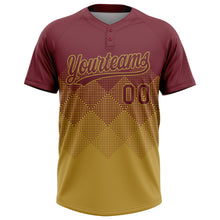 Load image into Gallery viewer, Custom Burgundy Old Gold 3D Gradient Square Shape Two-Button Unisex Softball Jersey