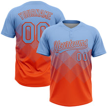 Load image into Gallery viewer, Custom Light Blue Orange 3D Gradient Square Shape Two-Button Unisex Softball Jersey