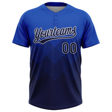 Load image into Gallery viewer, Custom Thunder Blue Navy-White 3D Gradient Square Shape Two-Button Unisex Softball Jersey