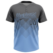 Load image into Gallery viewer, Custom Steel Gray Light Blue 3D Gradient Square Shape Two-Button Unisex Softball Jersey