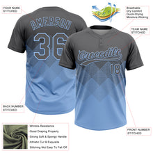 Load image into Gallery viewer, Custom Steel Gray Light Blue 3D Gradient Square Shape Two-Button Unisex Softball Jersey