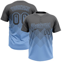 Load image into Gallery viewer, Custom Steel Gray Light Blue 3D Gradient Square Shape Two-Button Unisex Softball Jersey