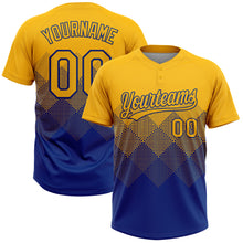 Load image into Gallery viewer, Custom Gold Royal 3D Gradient Square Shape Two-Button Unisex Softball Jersey