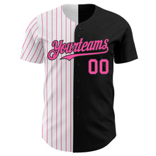 Load image into Gallery viewer, Custom Black White-Pink Pinstripe Authentic Split Fashion Baseball Jersey