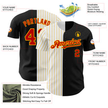 Load image into Gallery viewer, Custom Black Red-Gold Pinstripe Authentic Split Fashion Baseball Jersey