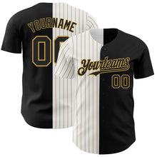 Load image into Gallery viewer, Custom Black White-Old Gold Pinstripe Authentic Split Fashion Baseball Jersey