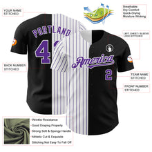 Load image into Gallery viewer, Custom Black White-Purple Pinstripe Authentic Split Fashion Baseball Jersey