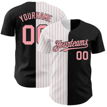 Load image into Gallery viewer, Custom Black White-Medium Pink Pinstripe Authentic Split Fashion Baseball Jersey