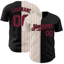 Load image into Gallery viewer, Custom Black Cream-Crimson Pinstripe Authentic Split Fashion Baseball Jersey