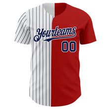 Load image into Gallery viewer, Custom Red White-Navy Pinstripe Authentic Split Fashion Baseball Jersey