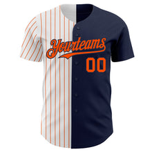 Load image into Gallery viewer, Custom Navy White-Orange Pinstripe Authentic Split Fashion Baseball Jersey