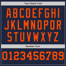 Load image into Gallery viewer, Custom Navy White-Orange Pinstripe Authentic Split Fashion Baseball Jersey