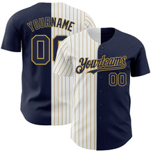 Load image into Gallery viewer, Custom Navy White-Old Gold Pinstripe Authentic Split Fashion Baseball Jersey