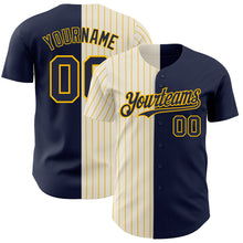 Load image into Gallery viewer, Custom Navy Cream-Gold Pinstripe Authentic Split Fashion Baseball Jersey
