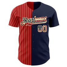 Load image into Gallery viewer, Custom Navy Vintage USA Flag Red-Cream Pinstripe Authentic Split Fashion Baseball Jersey