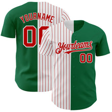 Load image into Gallery viewer, Custom Kelly Green White-Red Pinstripe Authentic Split Fashion Baseball Jersey