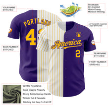 Load image into Gallery viewer, Custom Purple White-Gold Pinstripe Authentic Split Fashion Baseball Jersey