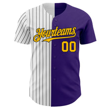 Load image into Gallery viewer, Custom Purple Gold-Black Pinstripe Authentic Split Fashion Baseball Jersey
