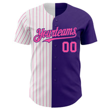Load image into Gallery viewer, Custom Purple White-Pink Pinstripe Authentic Split Fashion Baseball Jersey