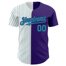 Load image into Gallery viewer, Custom Purple White-Teal Pinstripe Authentic Split Fashion Baseball Jersey